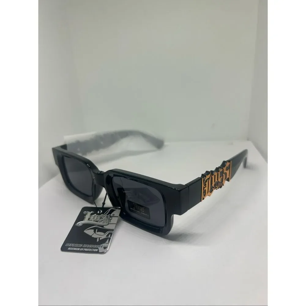 Locs Hardcore Shades Rectangular Sunglasses Black UV Protection New 91287-BK